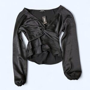 Black Express blouse with ruffle detail #blouse